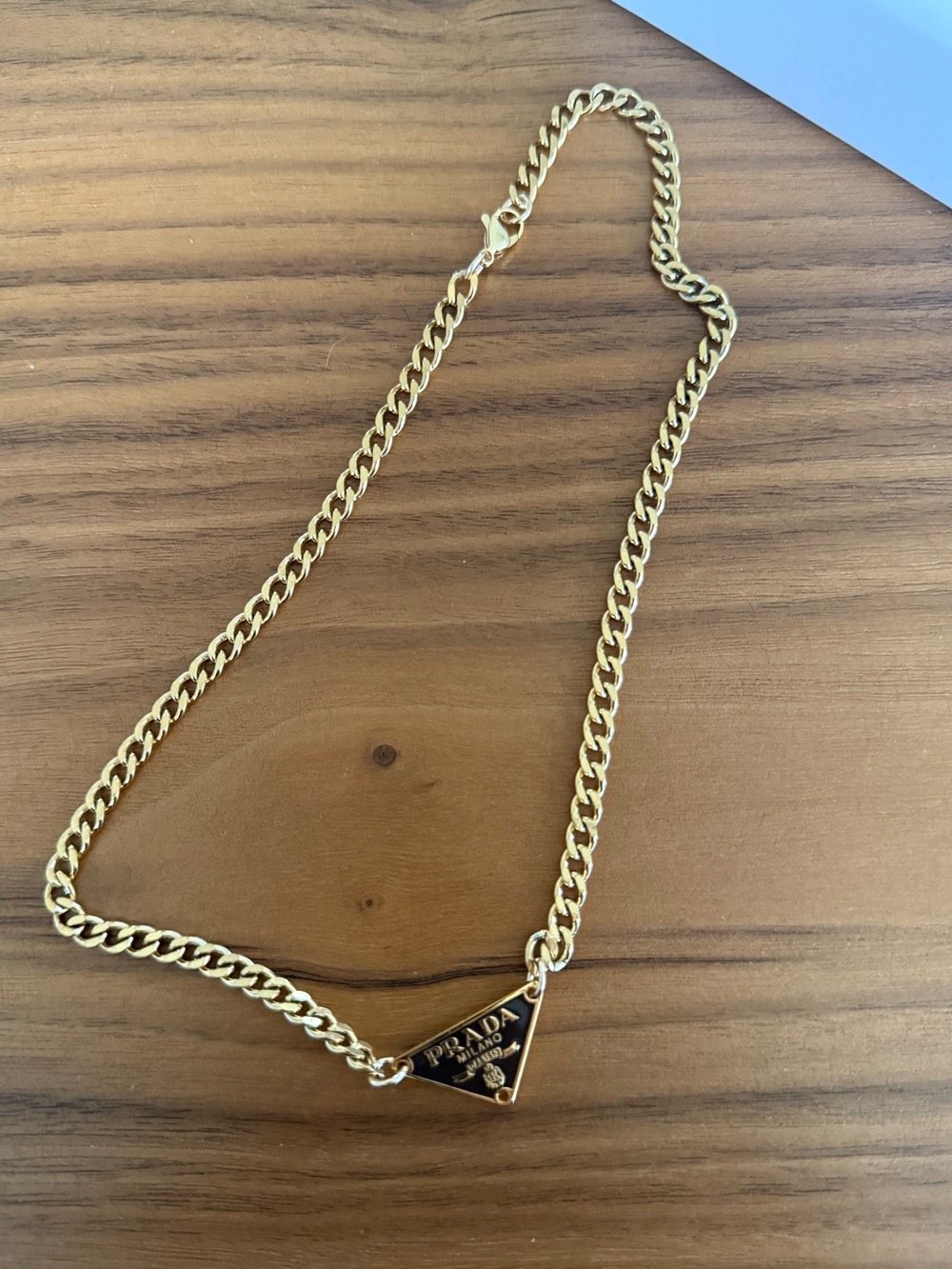 Prada Gold Triangle Logo Chain Necklace - Gold - Picture 2 of 5